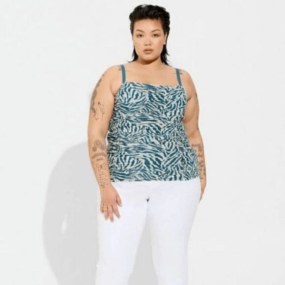 Torrid Women's Plus Size 3X 22-24 Mesh Cropped Shirred Cami Top, Zebra - Picture 1 of 2